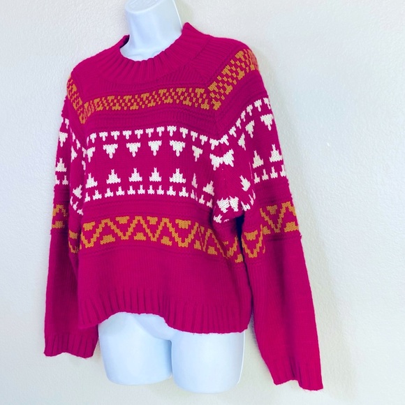 Universal Thread Pink Fair Isle Mock Neck Sweater Size L - Picture 3 of 7